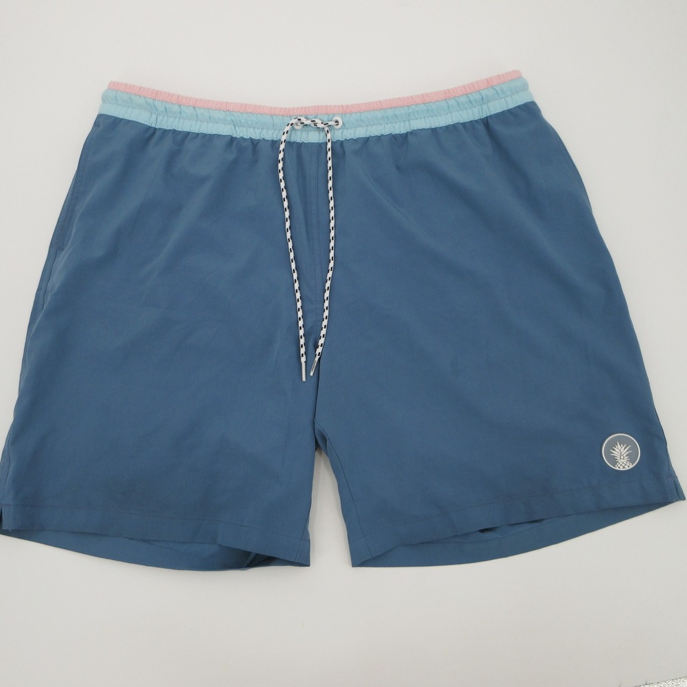 Chubbies Mens XXL Blue 7 Inch Inseam Swim Trunks Pastel Waistband Pineapple Logo